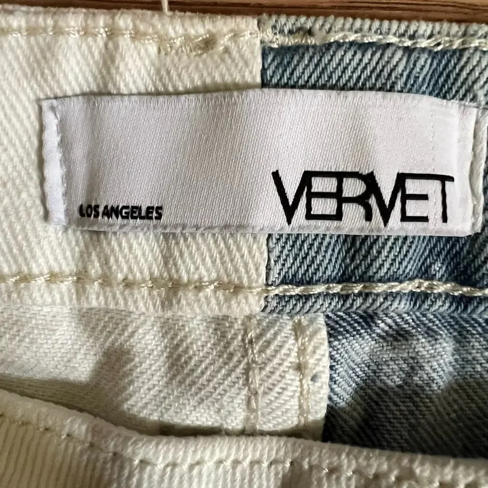 VERVET Norah Crossover Fly Colorblock Jeans 27 High Rise Straight Two Tone NWT - Picture 8 of 12